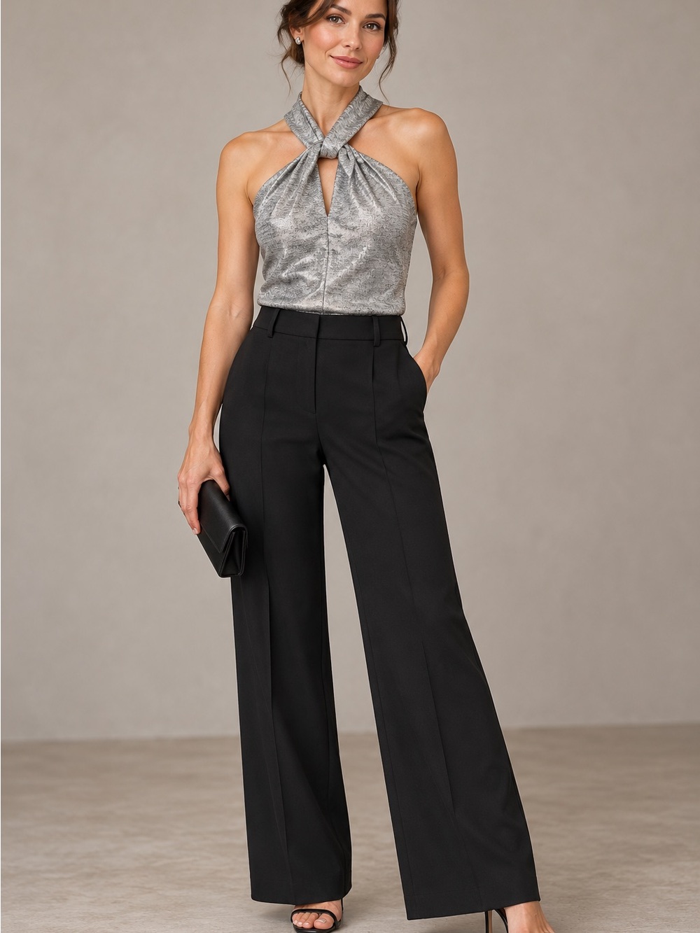 White House Black Market Silver Halter Top